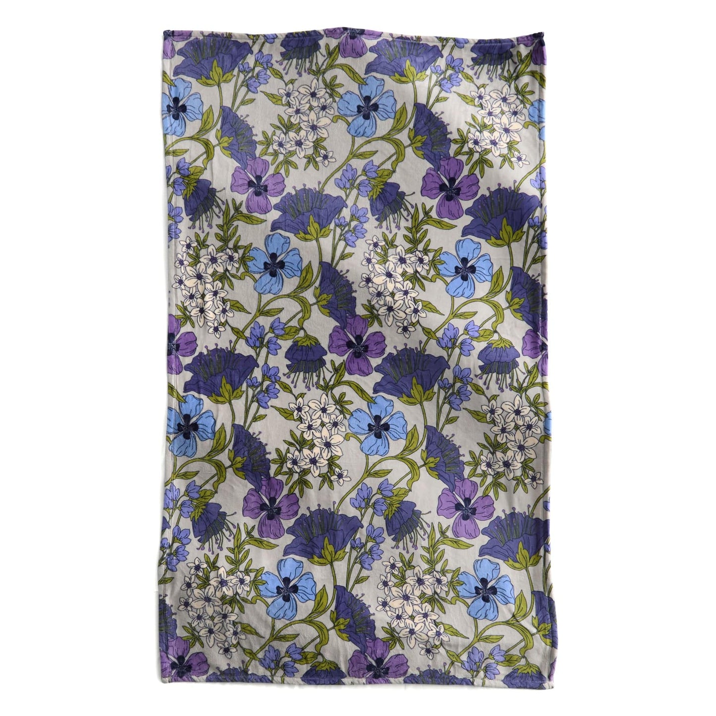 Blue floral wool throw blanket
