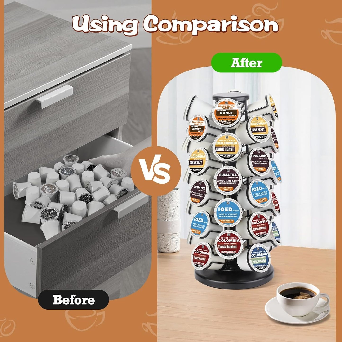 K Cup Carousel, Coffee Pods Storage Organizer Stand