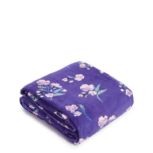 Purple printed wool throw blanket