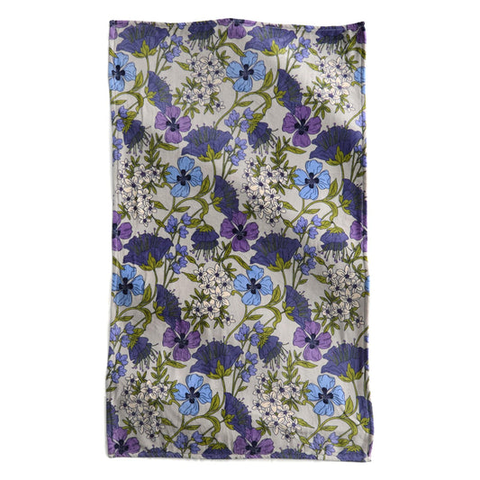 Blue floral wool throw blanket