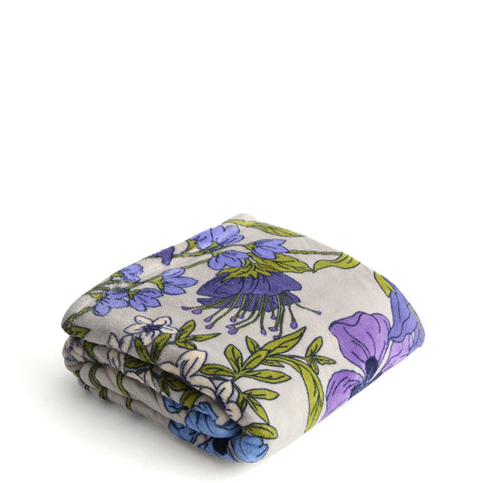 Blue floral wool throw blanket