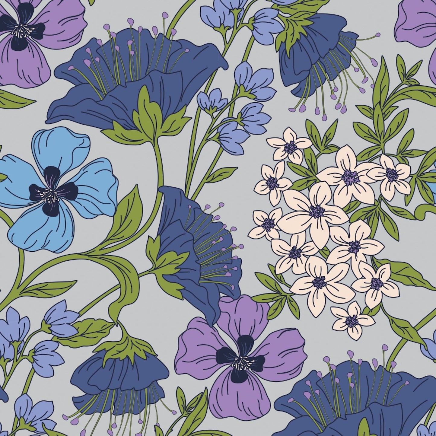 Blue floral wool throw blanket