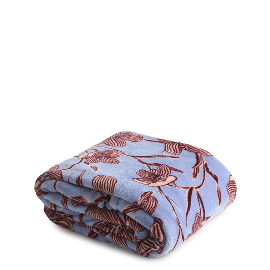 Blue and purple printed wool blanket