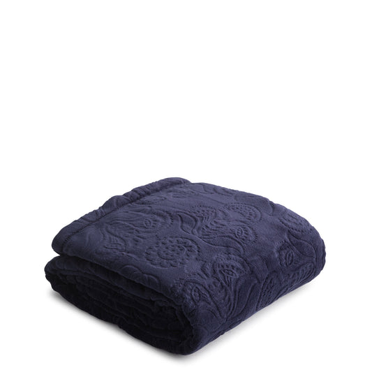 Dark blue textured wool blanket
