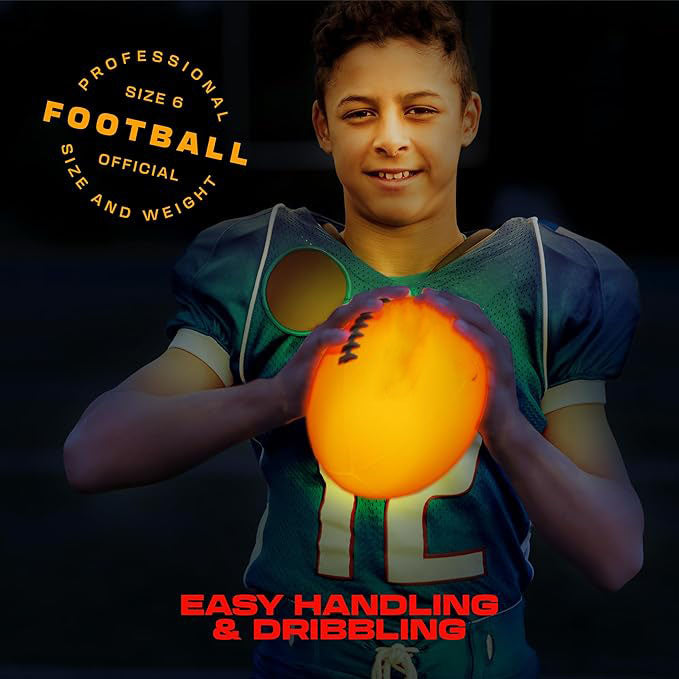 Glow-in-the-Dark Football – Light-Up Size 6 Ball | Outdoor Sports Gift for Boys Aged 8-15+ | Birthday Toy for Kids and Teens