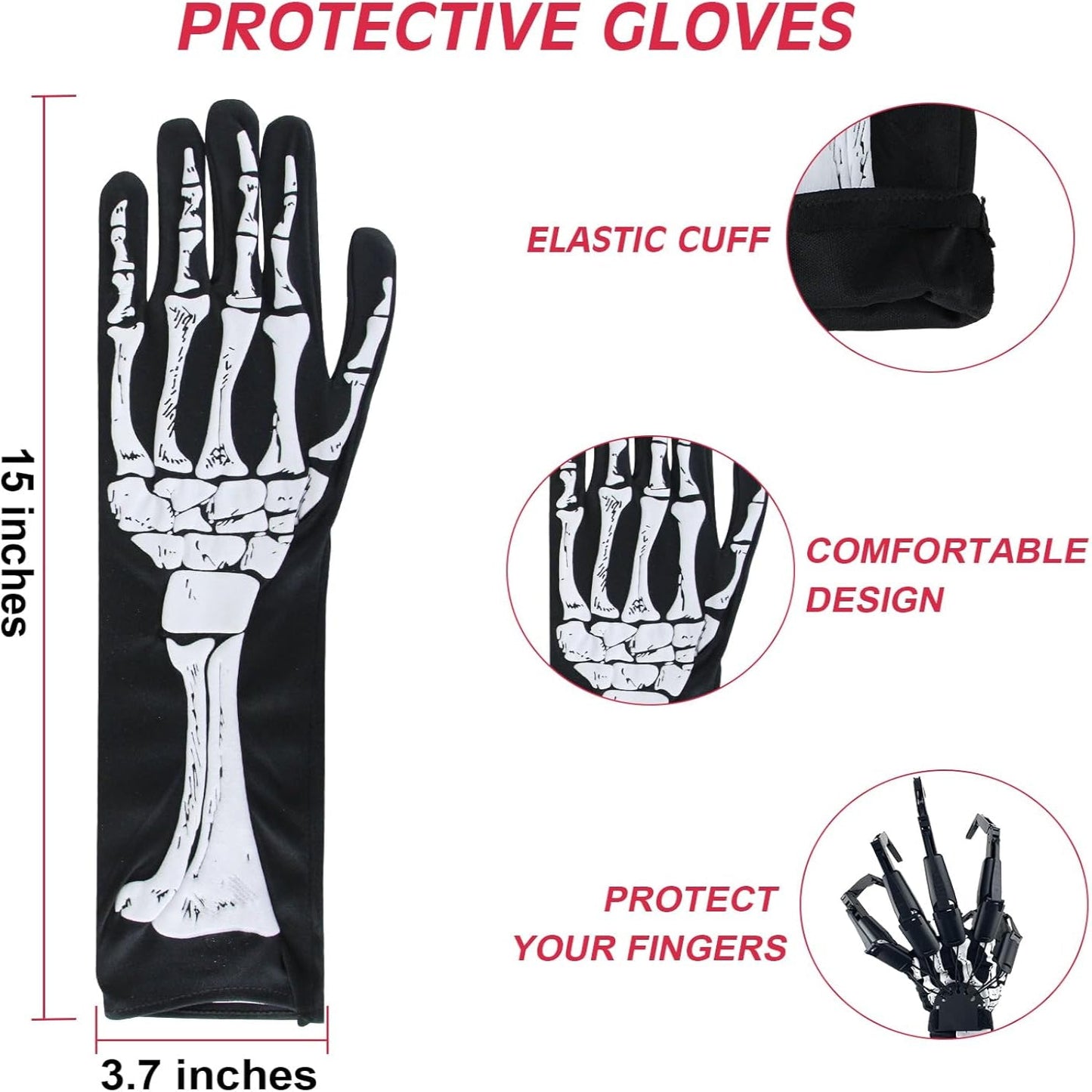 Halloween Articulated Finger Claws – Scary Skeleton Hand Props with Protective Gloves