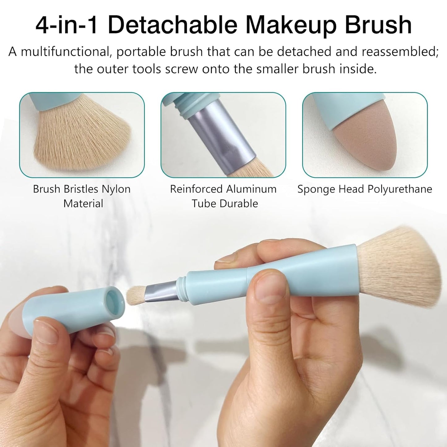 Multi-Tasker 4-in-1 Travel Makeup Brush Set – Compact Vegan Makeup Tools Kit for On-the-Go Beauty