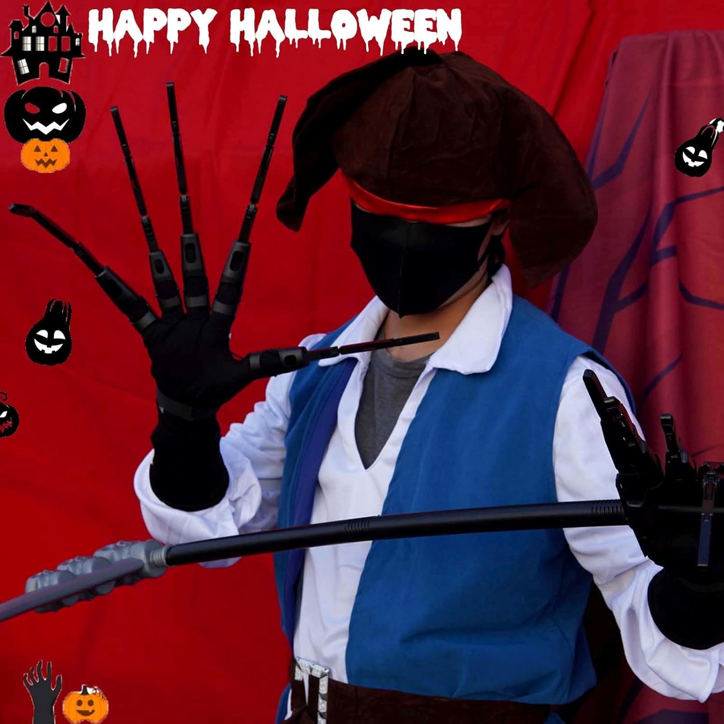 Halloween Articulated Finger Claws – Scary Skeleton Hand Props with Protective Gloves