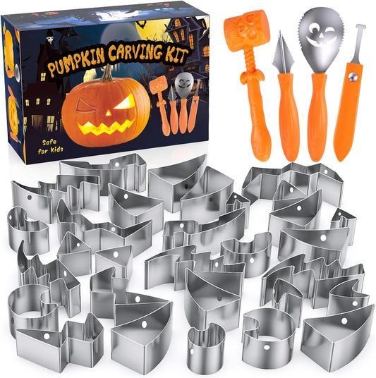 Kids Pumpkin Carving Kit with Hammer | 25-Piece Heavy-Duty Stainless Steel Carving Tools