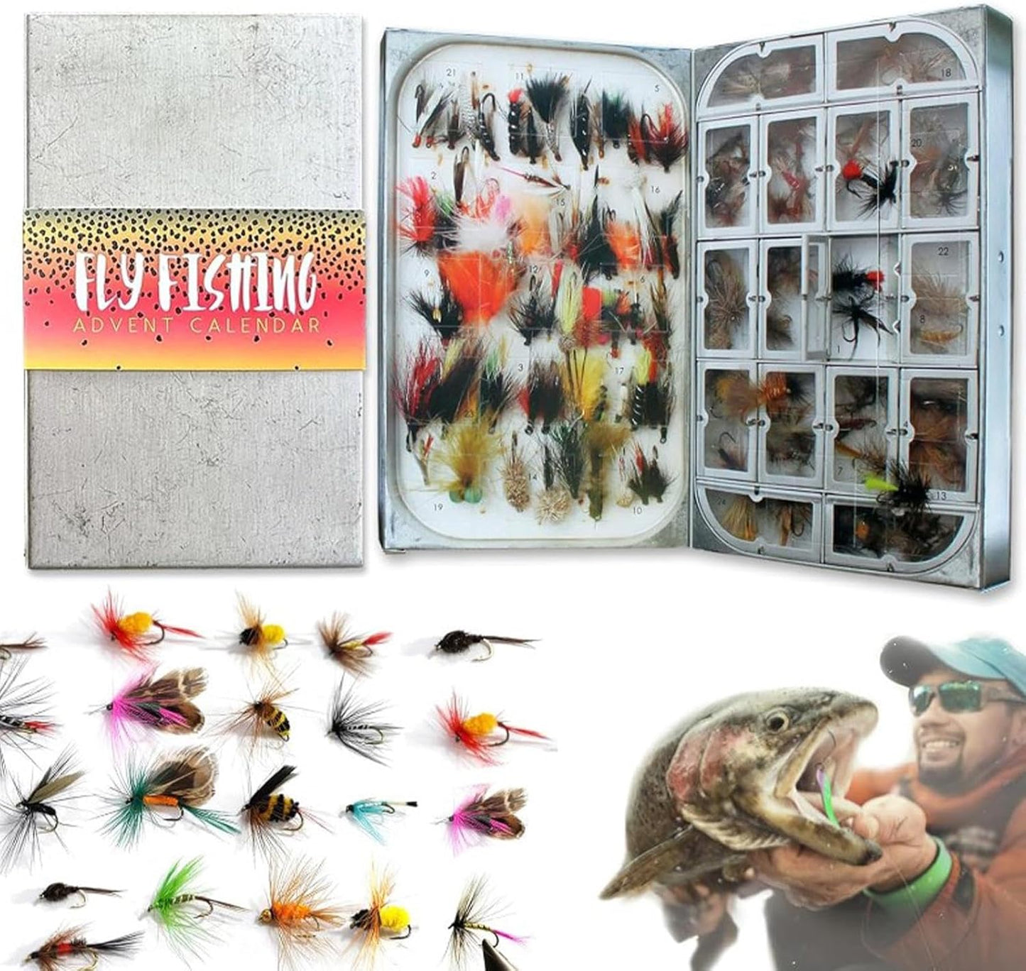 Fly Fishing Advent Calendar – Handmade Flies + Waterproof Fly Box | Daily Surprises for Anglers, The Ultimate Christmas Countdown Gift