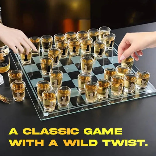 Glass Chess Shot Game, Chess Board with Shot Glass Chess Pieces, Clear Glass and Frosted Glass, Chess Drinking Game