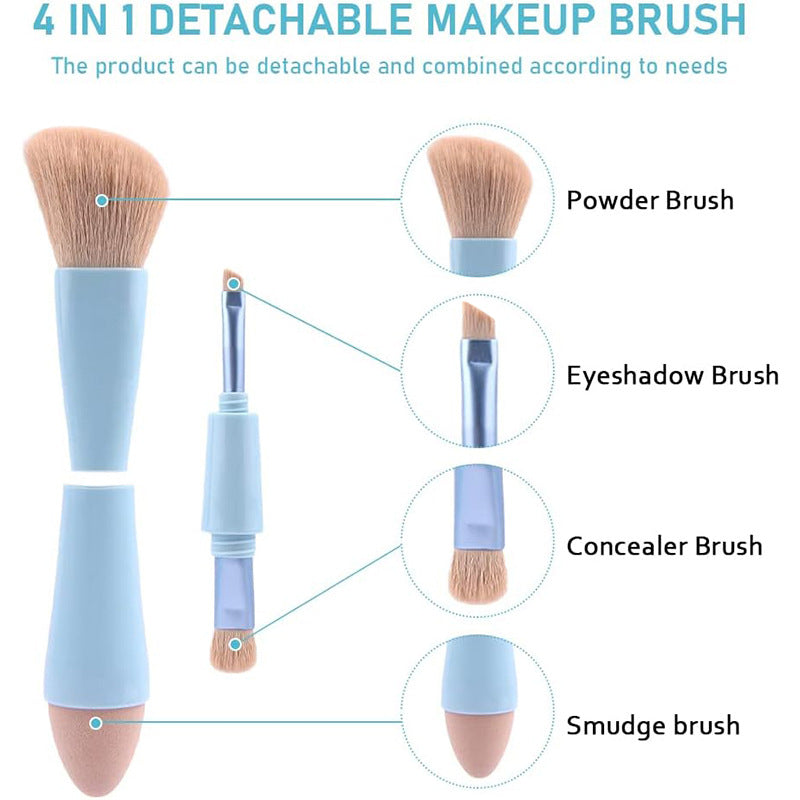 Multi-Tasker 4-in-1 Travel Makeup Brush Set – Compact Vegan Makeup Tools Kit for On-the-Go Beauty